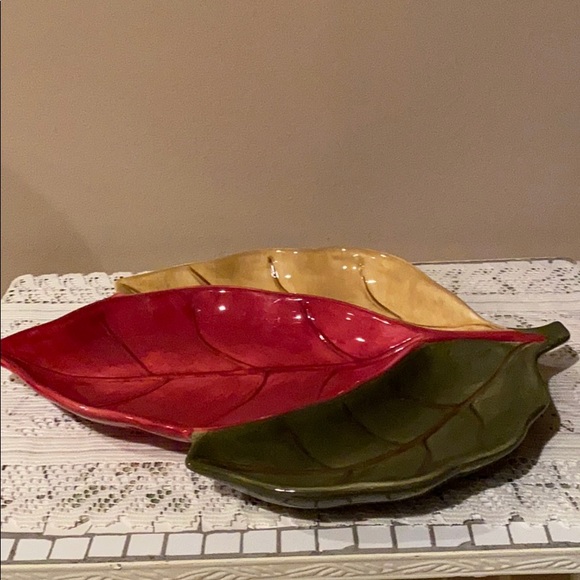 Home Trends Large TriColor Leaf Table Plate Dish - Picture 3 of 4